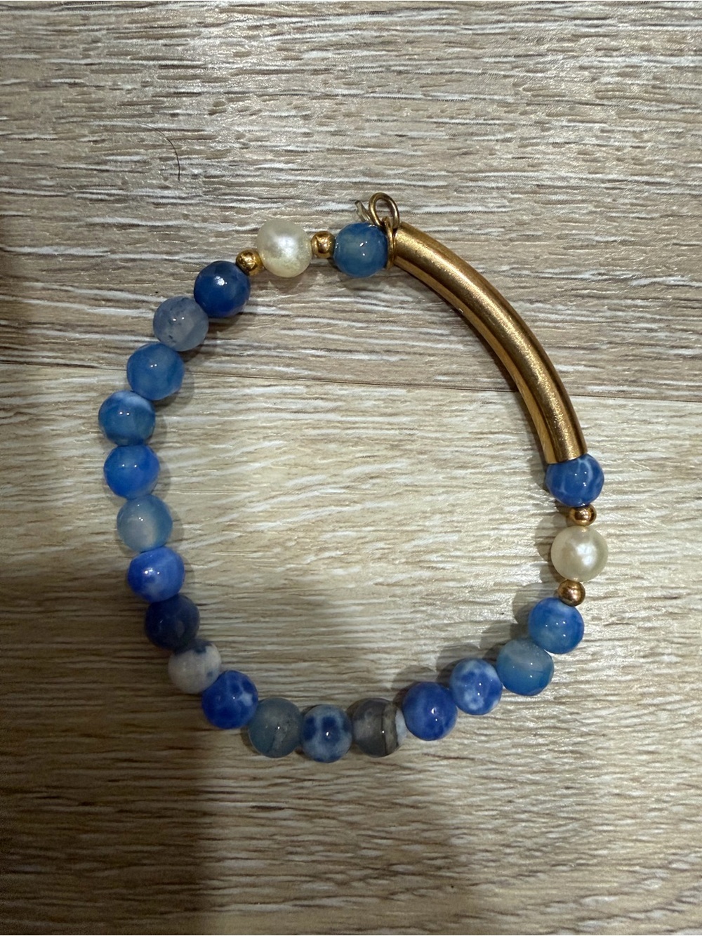 Blue Beaded Gold Accent Women's Bracelet
